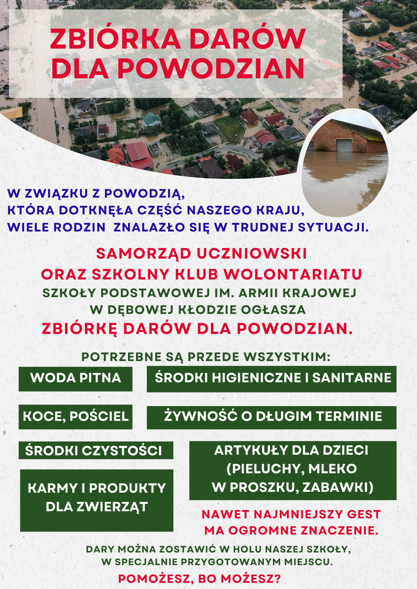ZBIÓRKA DARÓW DLA POWODZIAN